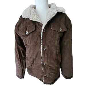 Vintage Corduroy Sherpa Lined Jacket Coat 90s Brown Tan Surplus Retro Size Large